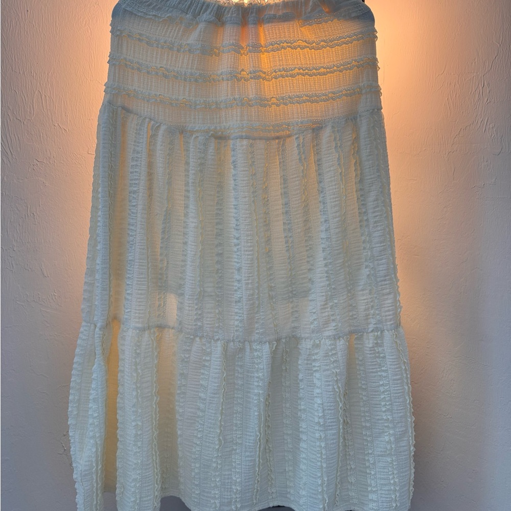Divided Cream Tiered Maxi Skirt